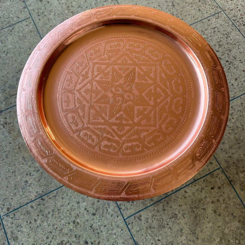 Moroccan brass table, Moroccan table in wood and brass, Marrakech Fés table made by hand, handmade table easy to arrange for any bedroom image 9