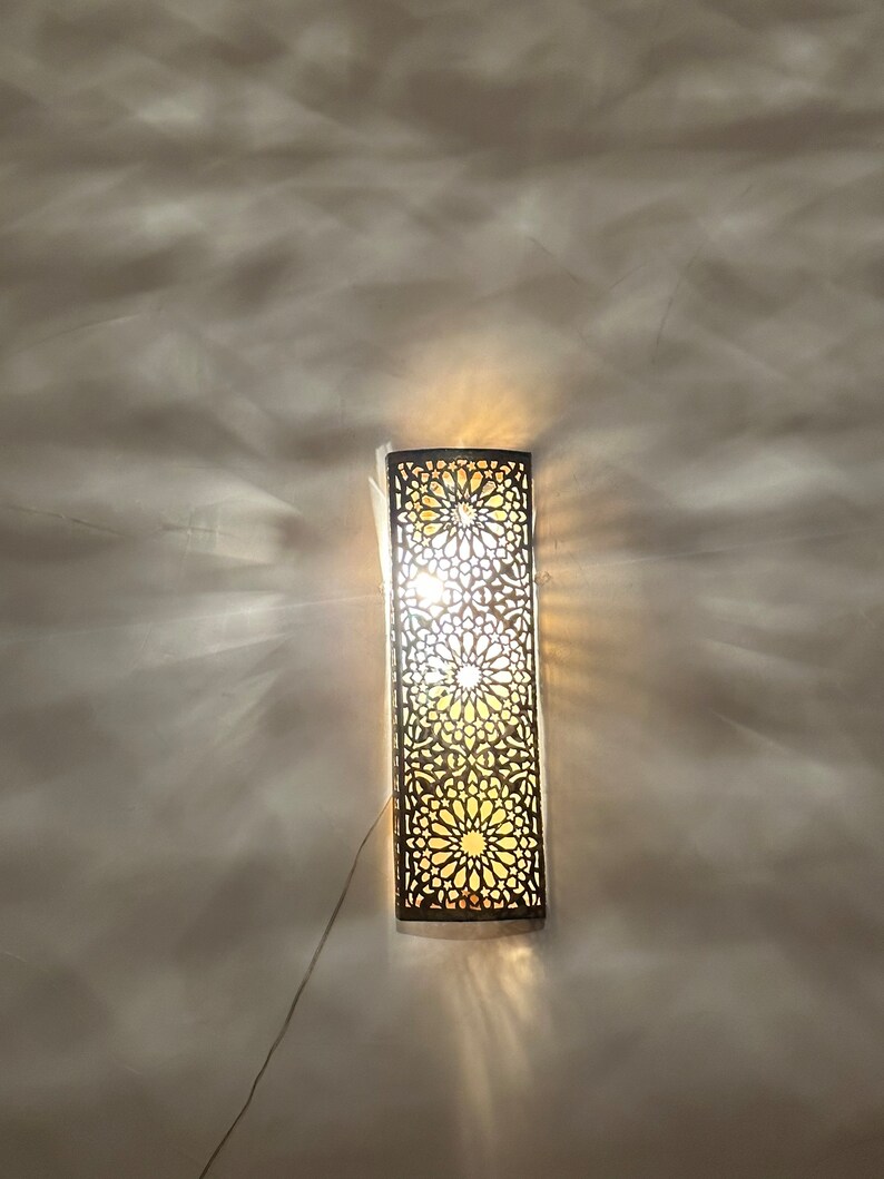 Moroccan brass wall sconce , moroccan sconce , Moroccan silver sconce, copper wall light, bronze sconce, handcrafted scone. image 3