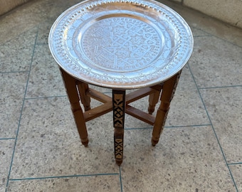 Moroccan aluminum table, silver table, handmade table, easy to arrange side table, handcrafted decoration for living room and all bedrooms.