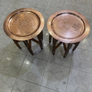 Moroccan brass table, Moroccan table in wood and brass, Marrakech Fés table made by hand, handmade table easy to arrange for any bedroom image 10