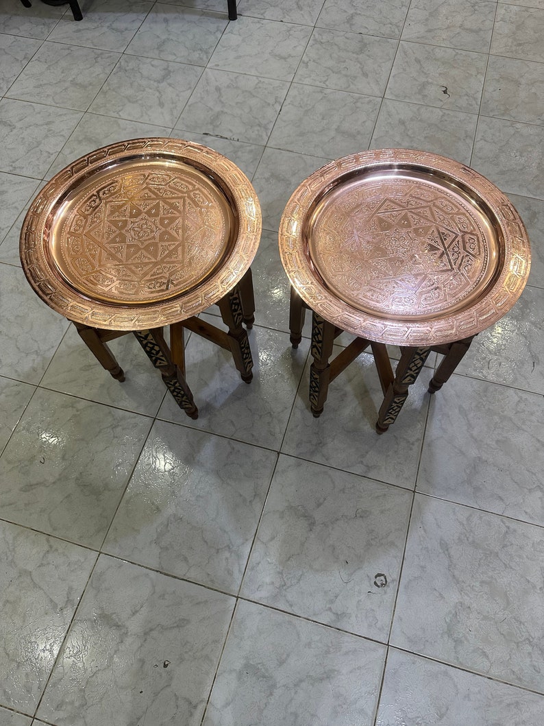 Moroccan brass table, Moroccan table in wood and brass, Marrakech Fés table made by hand, handmade table easy to arrange for any bedroom image 10