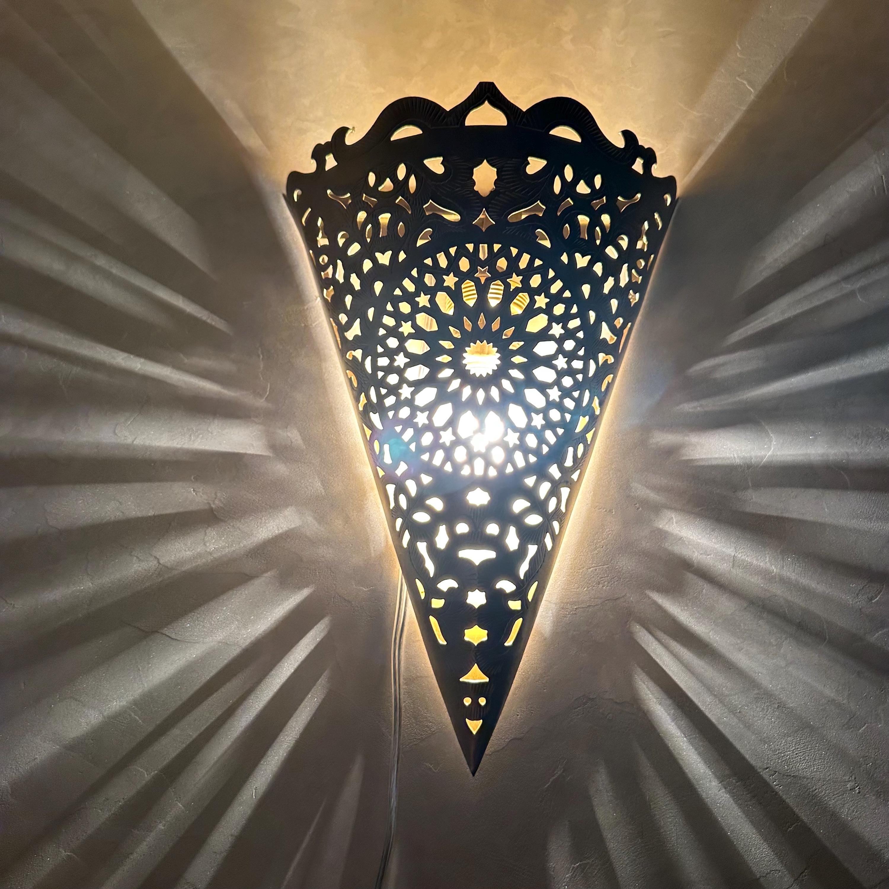 Moroccan Brass Sconce , Bronze Wall Lamp , Handcrafted Lamp