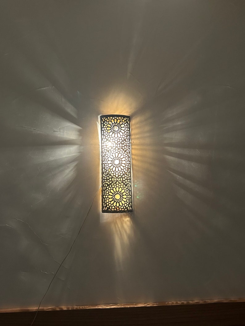 Moroccan brass wall sconce , moroccan sconce , Moroccan silver sconce, copper wall light, bronze sconce, handcrafted scone. image 9