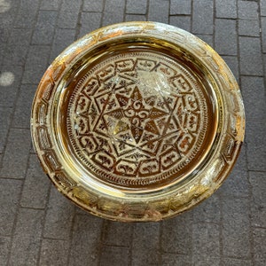 Moroccan brass table, Moroccan table in wood and brass, Marrakech Fés table made by hand, handmade table easy to arrange for any bedroom image 5