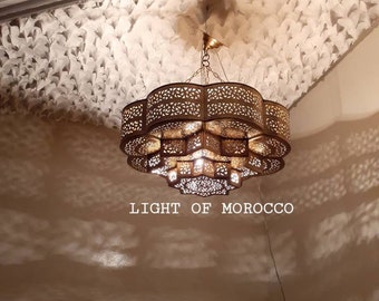 Lustre marocain en laiton, plafonnier en cuivre- chandelier en laiton- lanterne -accrochage,lustre fait à la main.