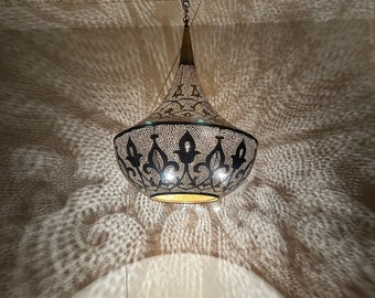 Moroccan Brass Chandelier, Handmade Pendant Light, Ceiling Lamp Fixture, Handmade in Fez, Morocco