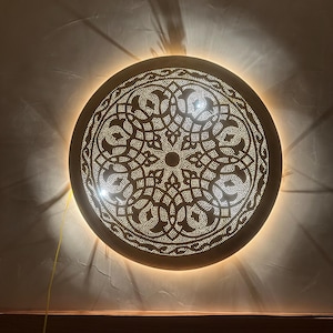 Moroccan brass round wall light lamp, silver wall light , cercle fixture , copper lampshade, bronze lamp , Morocco bronze lamp , wall light