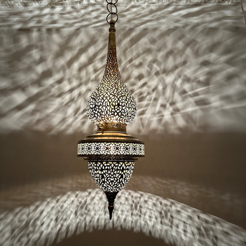 Moroccan pendant brass light, hanging lamp, moroccan chandelier , brass ceiling lamp,handmade chandelier,brass lamp, Morocco brass lantern image 2