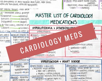 Master List Of Cardiology Medications Study Sheets, Pharmacology, Nursing Notes, Exercise Physiology, Study Guide, Medical, Cardiology