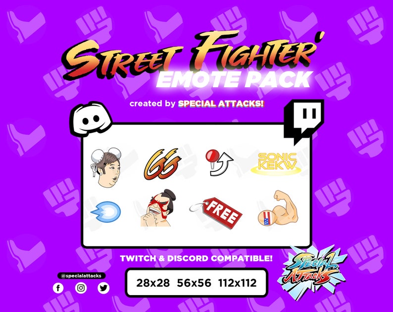 Street Fighter Fighting Game Twitch Discord 8 Emotes Bundle Pack