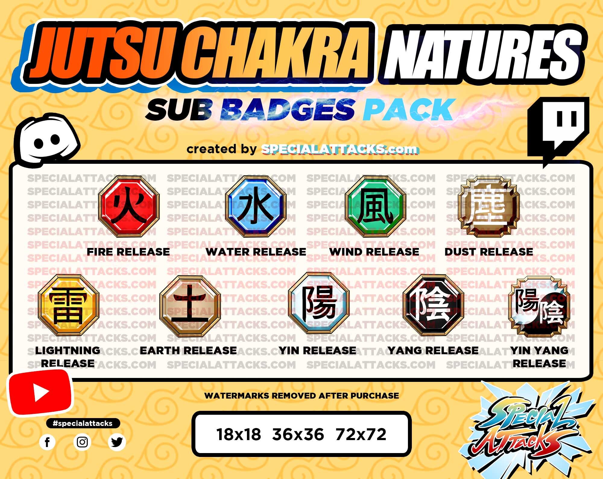 Twitch Discord Sub Badge Pack Jutsu Chakra Natures Etsy