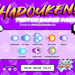Street Fighter Hadouken Fireball Twitch Sub Badge 8 Pack