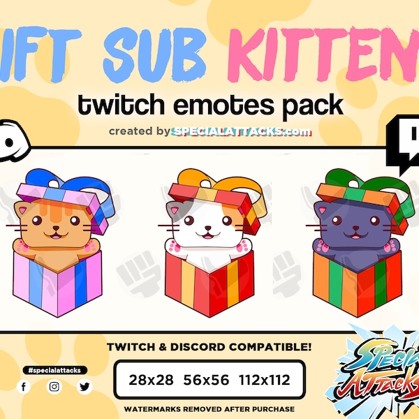 Twitch - Discord Gift Sub Kitten Emote Pack | Gifted Subs Cats