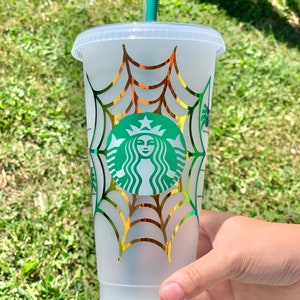 Holographic spider web Starbuck Reusable cup, Halloween gift image 1