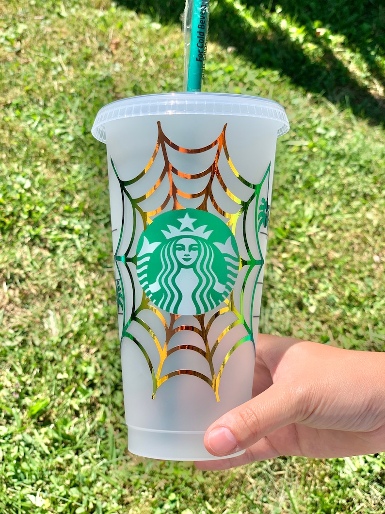 Holographic spider web Starbuck Reusable cup, Halloween gift image 1