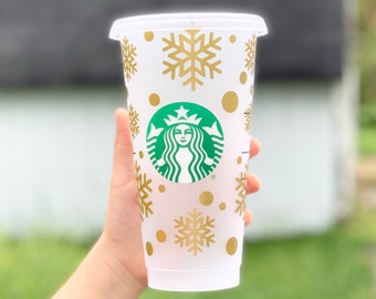 Snowflake Resuable Starbuck Cold Cup, Christmas cup, Winter