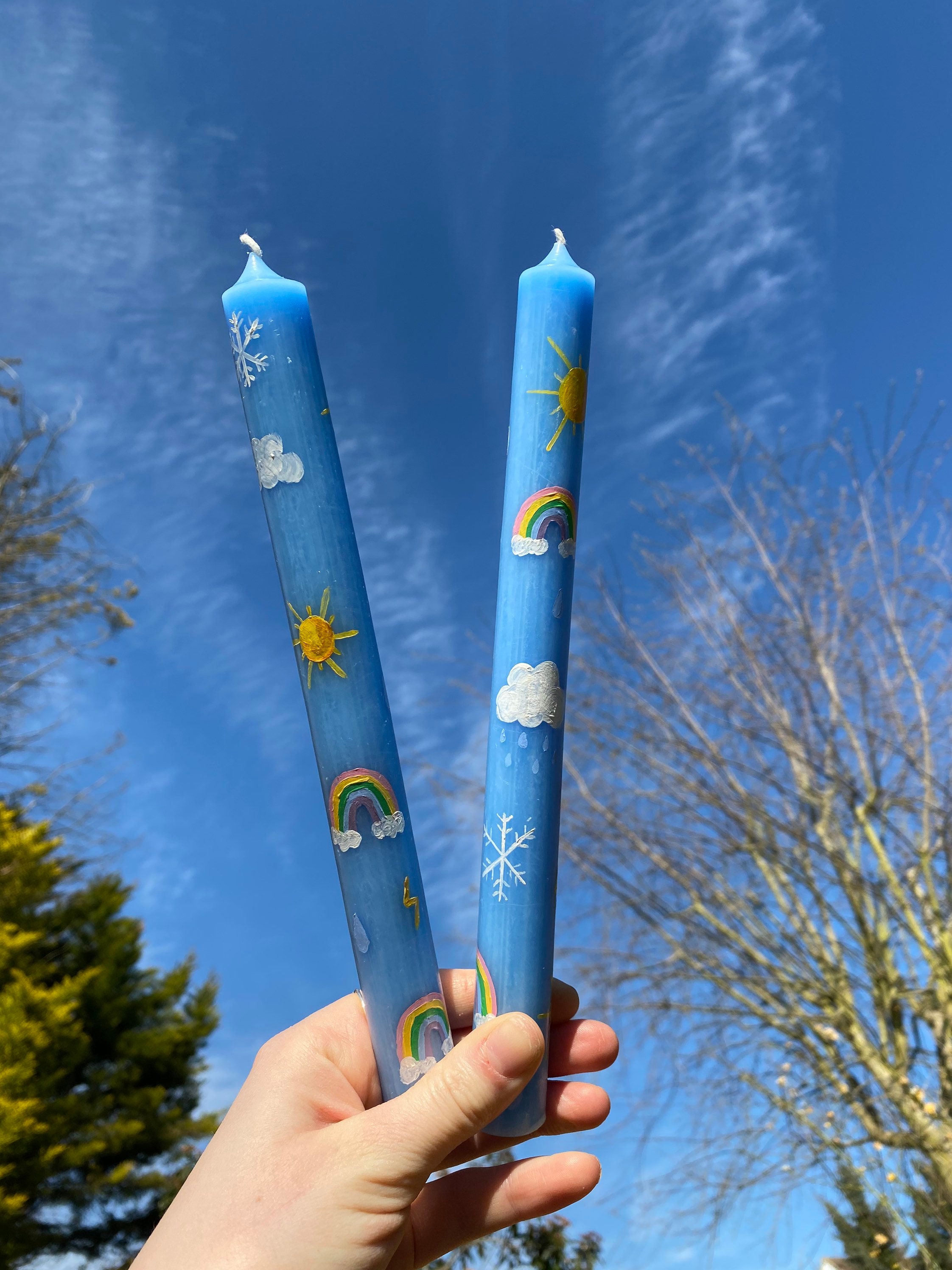 Rainbow Candle, Sunshine Candle, Painted Candles, Dinner Candles