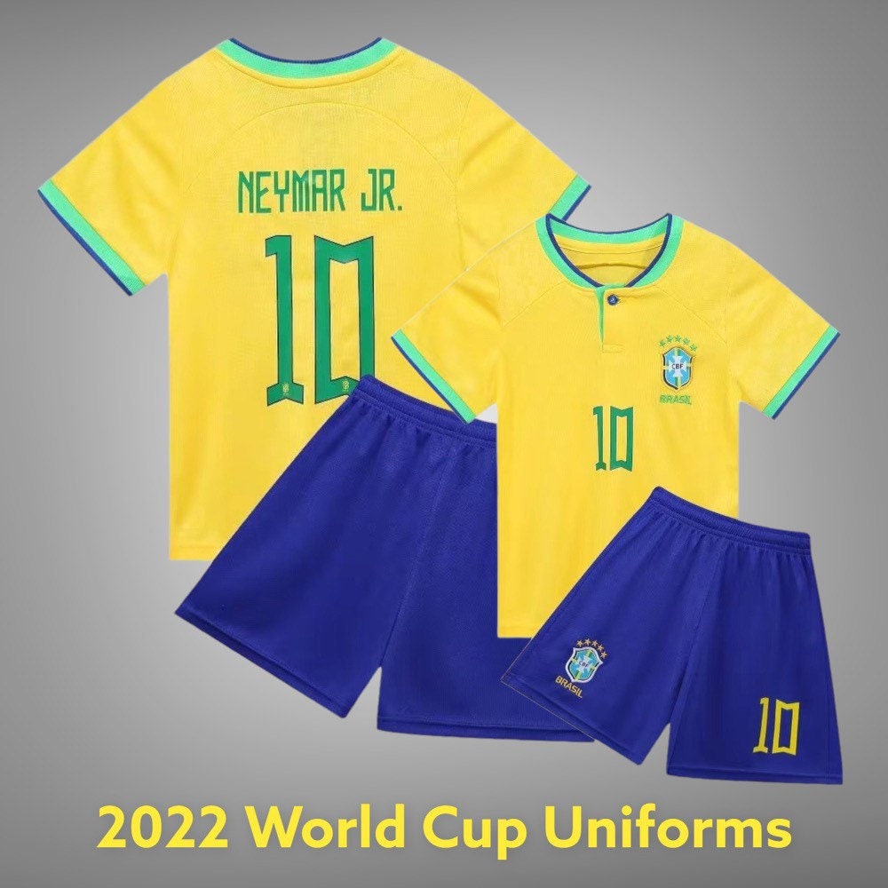 Kids Neymar Jr Brazil World Cup Kits Soccer Jersey Set 