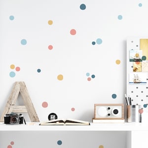 Colourful Polka Dot Wall Stickers for Kids’ Bedroom, Nursery, Playroom | PVC-Free, No Odour | Peel and Stick Reusable Fabric Wall Decal