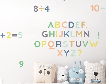 Alphabet and Numbers Wall Stickers | ABC Wall Decals | PVC-Free, No Odour | Reusable Peel & Stick Decals for Kids Bedroom, Nursery, Playroom