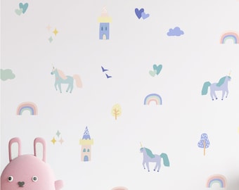 Unicorn Wall Stickers for Kids' Bedroom, Nursery, Playroom | PVC-Free, No Odour | Repositionable Peel and Stick Fabric Wall Decal