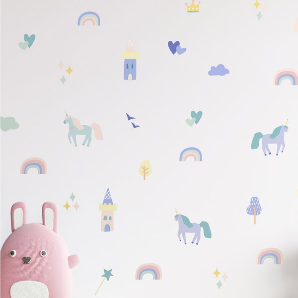 Unicorn Wall Stickers for Kids' Bedroom, Nursery, Playroom | PVC-Free, No Odour | Repositionable Peel and Stick Fabric Wall Decal