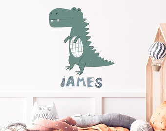 Sticker mural dinosaure | Sticker mural prénom pour garçon | Sans PVC, sans odeur | Décalque mural repositionnable en tissu Peel and Stick