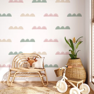Children's Boho Scallop Wall Decal | Scallop Wall Stickers for Kids Nursery, Playroom, Bedroom | Repositionable Fabric Peel & Stick Mural