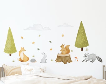 Woodland Animal Wall Decal | Woodland Nursery Wall Stickers | Forest Wall Decal | PVC-Free, No Odour | Reusable Peel & Stick Fabric Decal