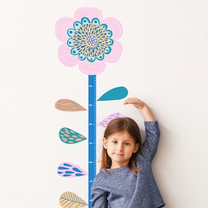 Bloem Hoogte Grafiek Muursticker | Groeigrafiek Sticker | Hoogtegrafiek voor kinderen | PVC-vrij, geen geur | Herbruikbare Peel en Stick Fabric Wall Decal