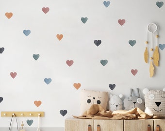 Watercolour Boho Heart Wall Stickers for Kids’ Bedroom, Nursery, Playroom | PVC-Free, No Odour | Reusable Peel & Stick Fabric Wall Decal