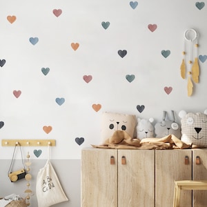 Watercolour Boho Heart Wall Stickers for Kids’ Bedroom, Nursery, Playroom | PVC-Free, No Odour | Reusable Peel & Stick Fabric Wall Decal