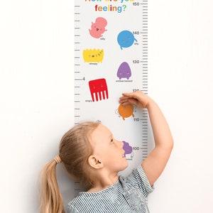 Gevoelens & Emoties Hoogtemeter Muursticker | Groeigrafiek Sticker | PVC-vrij, geen geur | Verplaatsbare Peel en Stick stoffen muursticker