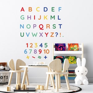 Alphabet and Number Wall Stickers | Rainbow Alphabet Wall Decals | ABC Wall Decals | PVC Free, No Odour | Reusable Peel & Stick Fabric Decal