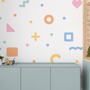 Geometric Shapes Wall Stickers | Abstract Shape Wall Decal for Kids Bedroom, Playroom, Nursery | Fabric Pastel Shape Kids Wall Mural