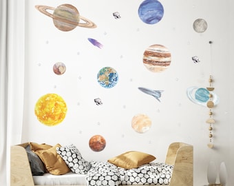 Planeet muurstickers | Ruimte muurstickers | Stickers voor het zonnestelsel | Kosmische ruimtestickers | PVC-vrij, geen geur | Peel & Stick stof muur sticker