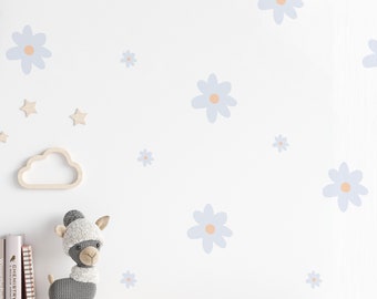 Floral Daisy Wall Stickers | Flower Wall Decal for Kids Bedroom, Nursery, Playroom | Children's Repositionable Fabric Floral Wall Mural