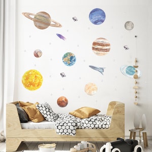 Watercolour Solar System Wall Stickers Space Wall Stickers for Kids Planet Wall Decals PVC Free, No Odour Reusable Fabric Wall Decal image 1