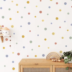 Pastel Polka Dot Wall Decal | Rainbow Dot Wall Stickers | Gender Neutral Kids Decals | PVC Free, No Odour | Peel & Stick Fabric Wall Decal