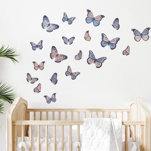 Boho Butterfly Wall Stickers | Butterfly Decals for Nursery, Playroom and Kids Bedroom | PVC-Free, No Odour | Reusable Fabric Wall Decals