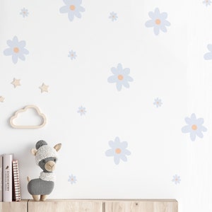 Stickers muraux marguerites florales | Sticker mural fleurs pour chambre d'enfant, chambre d'enfant, salle de jeux | Papier peint floral repositionnable pour enfants en tissu