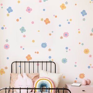 Funky Flower Wall Stickers | Retro Floral Wall Decals for Kids Bedroom, Nursery, Playroom | PVC Free, No Odour | Removable Fabric Wall Decal