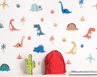 Dinosaur Wall Stickers | Dinosaur Wall Decals for Kids’ Bedroom, Nursery, Playroom | PVC-Free, No Odour | Reusable Peel & Stick Fabric Decal