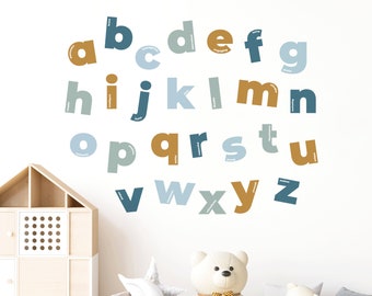 Sticker mural alphabet pour enfants | Stickers muraux ABC affirmations positives | Stickers en tissu lettres minuscules pour chambre d'enfant, salle de jeux, chambre d'enfant