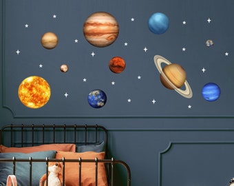 Solar System Wall Decal - Planets, Sun, and Stars Fabric Peel & Stick Wall Stickers