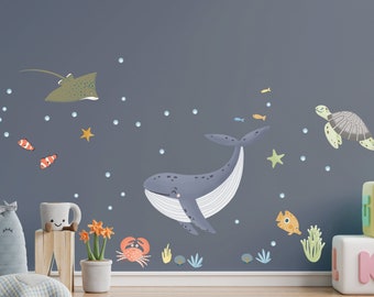 Stickers Muraux Nautiques Thème Mer | Stickers muraux pour chambre d'enfant, crèche, salle de jeux | Décalcomanies en tissu Peel & Stick réutilisables sans PVC