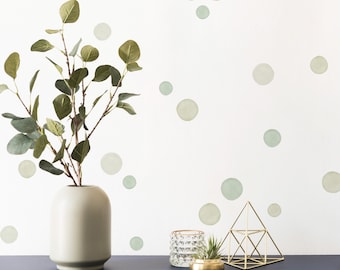 Sage Green Watercolour Polka Dot Wall Decal | Soft Pastel Green Polka Dot Wall Stickers | PVC Free, No Odour | Peel & Stick Fabric Decal