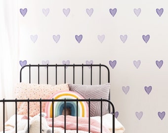 Purple Heart Wall Stickers | Watercolour Heart Wall Decals | Kids Room  Decals | PVC Free, No Odour | Removable Peel & Stick Fabric Decal