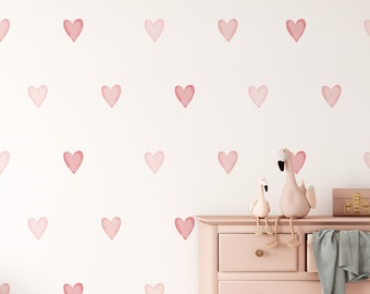 Pink Heart Wall Stickers | Heart Wall Decals for Kids Bedroom, Nursery, Playroom | PVC Free, No Odour | Removable Peel & Stick Fabric Decal