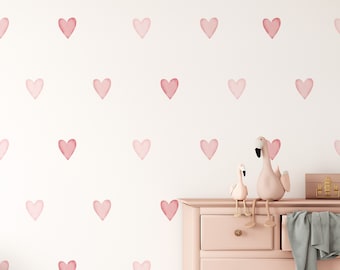 Pink Heart Wall Stickers | Heart Wall Decals for Kids Bedroom, Nursery, Playroom | PVC Free, No Odour | Removable Peel & Stick Fabric Decal